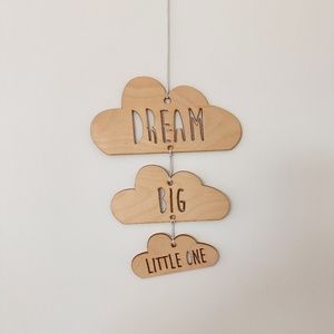 Dream Big Little One Wooden Cloud Mobile Wall Hanging Dreamcatcher Nursery Decor